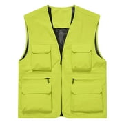 Honeeladyy Mens Lightweight Quick Dry Outdoor Multi Pockets Fishing Hiking Vest Green L